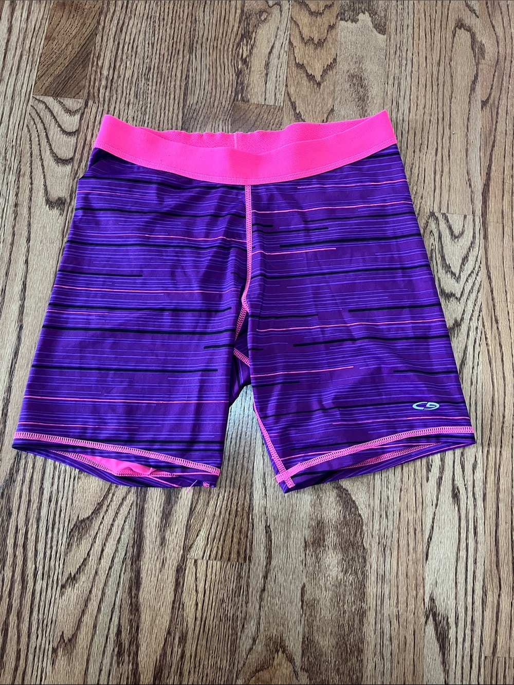 Champion Purple Bike Shorts with Hot Pink Waistband